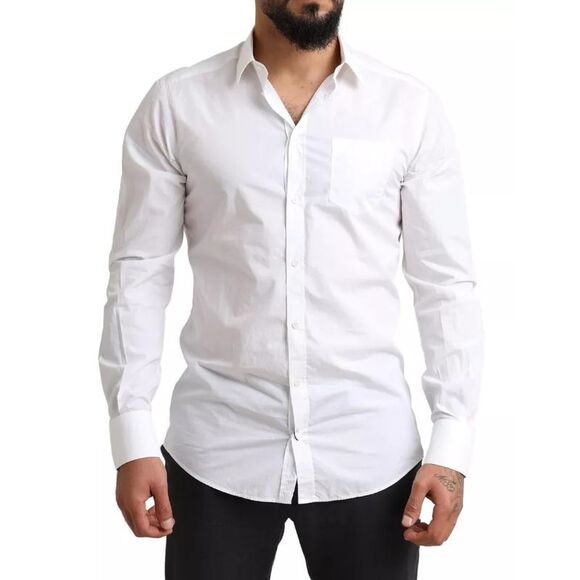 Dolce & Gabbana White GOLD Formal Cotton Tuxedo Dress Men's Shirt